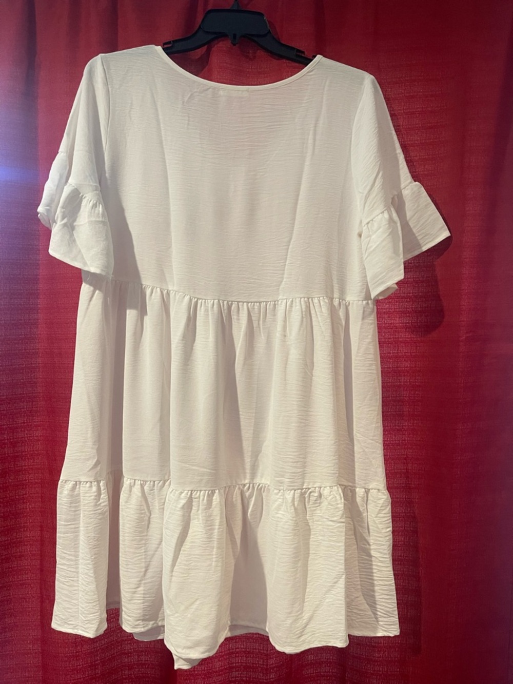 Relaxed White V-Neck Tiered Swim Coverup Dress - Picture 5 of 6